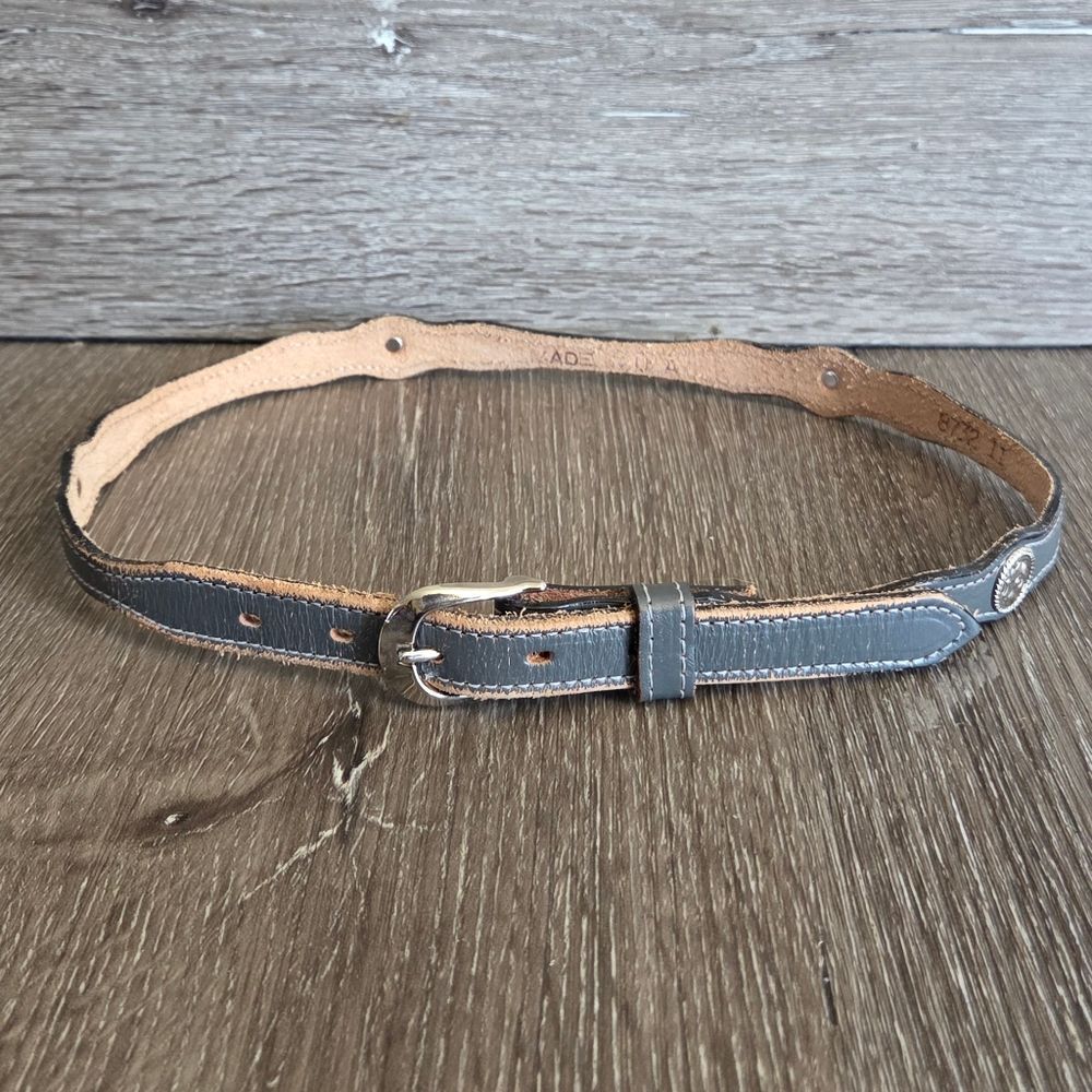 Hand Made Skinny Gray Leather Concho Belt, Circle Y, Made in USA,  size 28